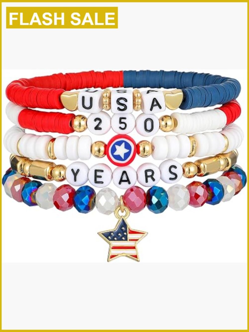 Stretch Beaded Bracelets Set Stackable Crystal Gold Plated Handmade